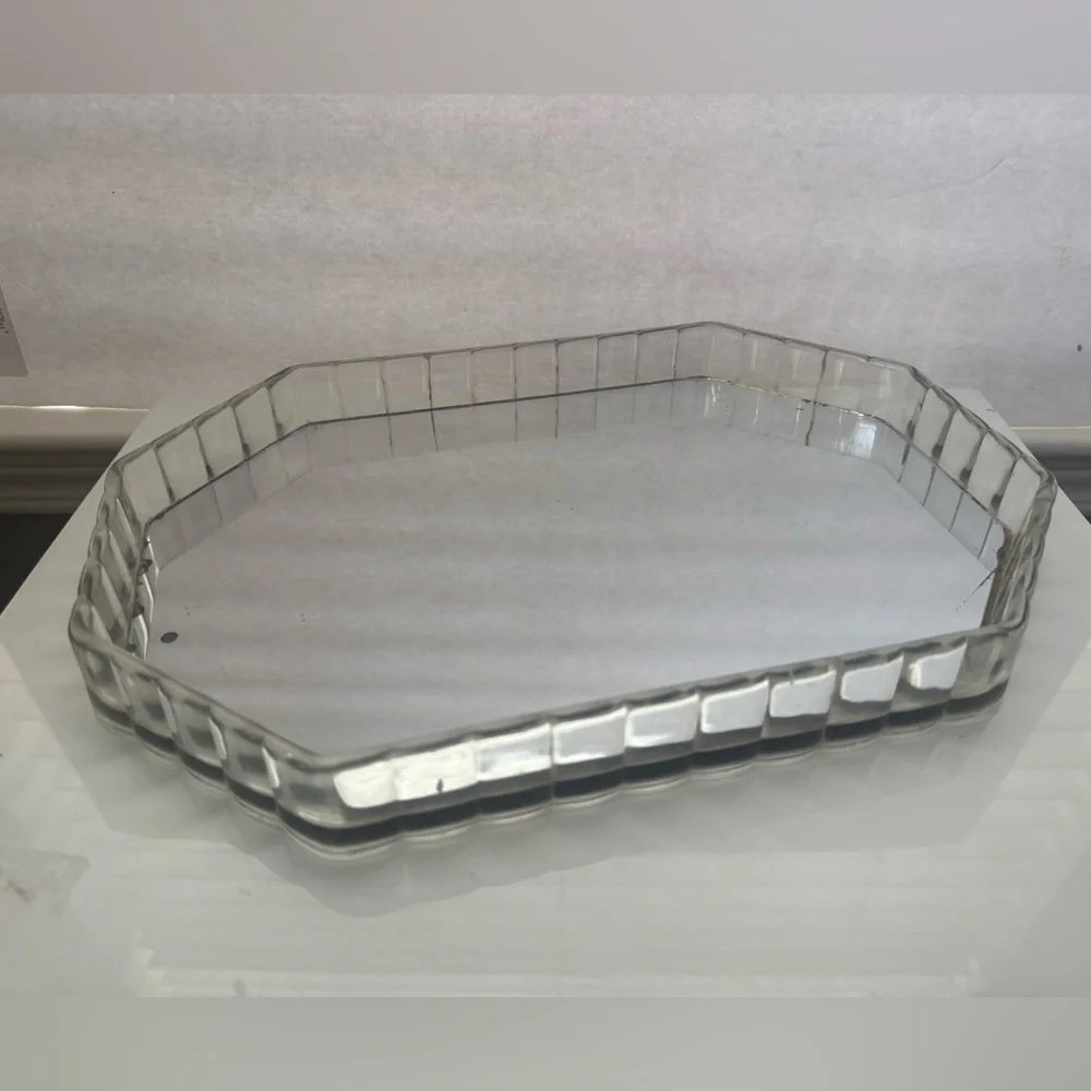 Vintage Mirrored Lucite or Acrylic Vanity Dresser Tray Mid Century Felt Bottom